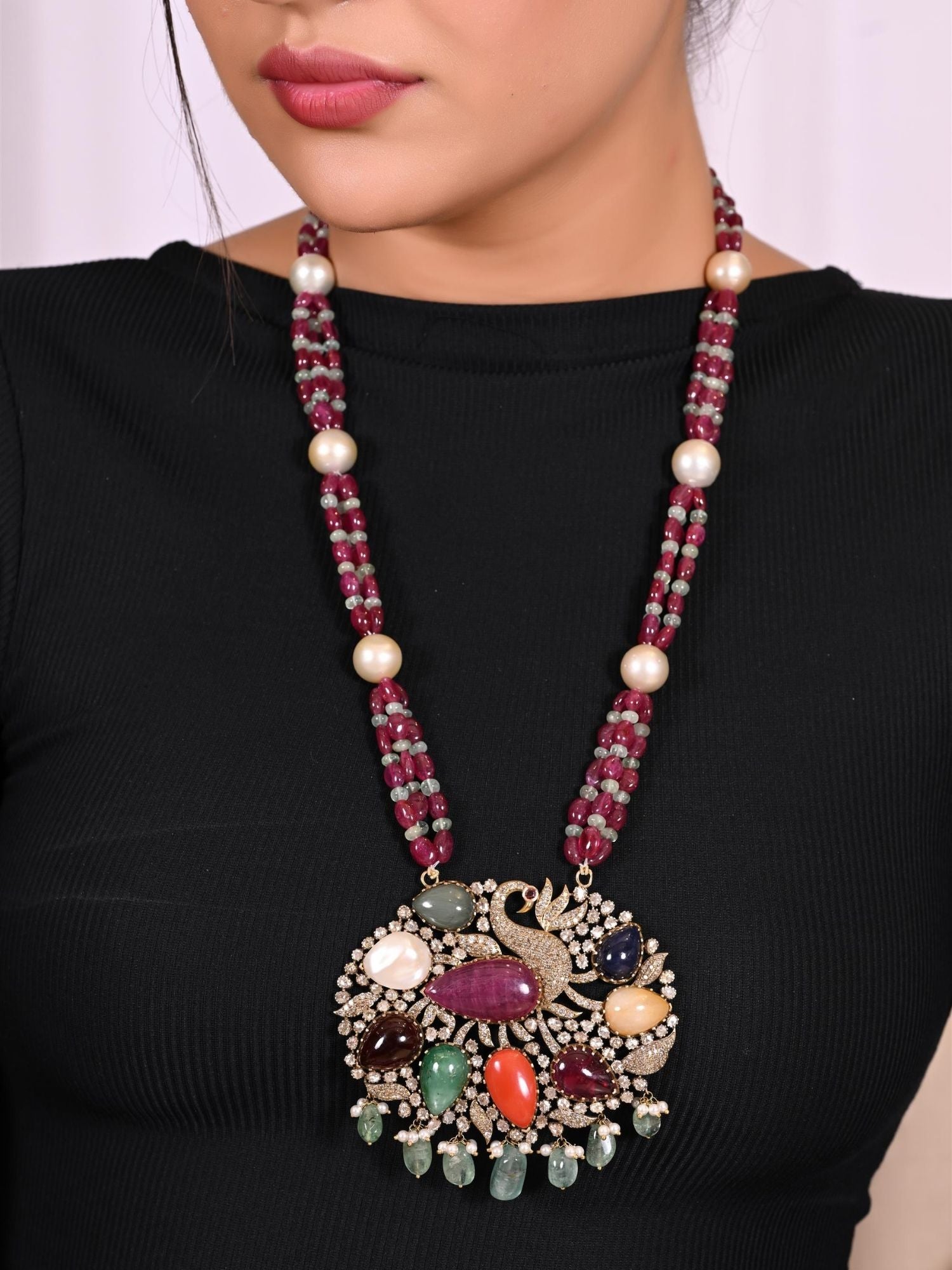 Glorious Gemstone Peacock Pendant