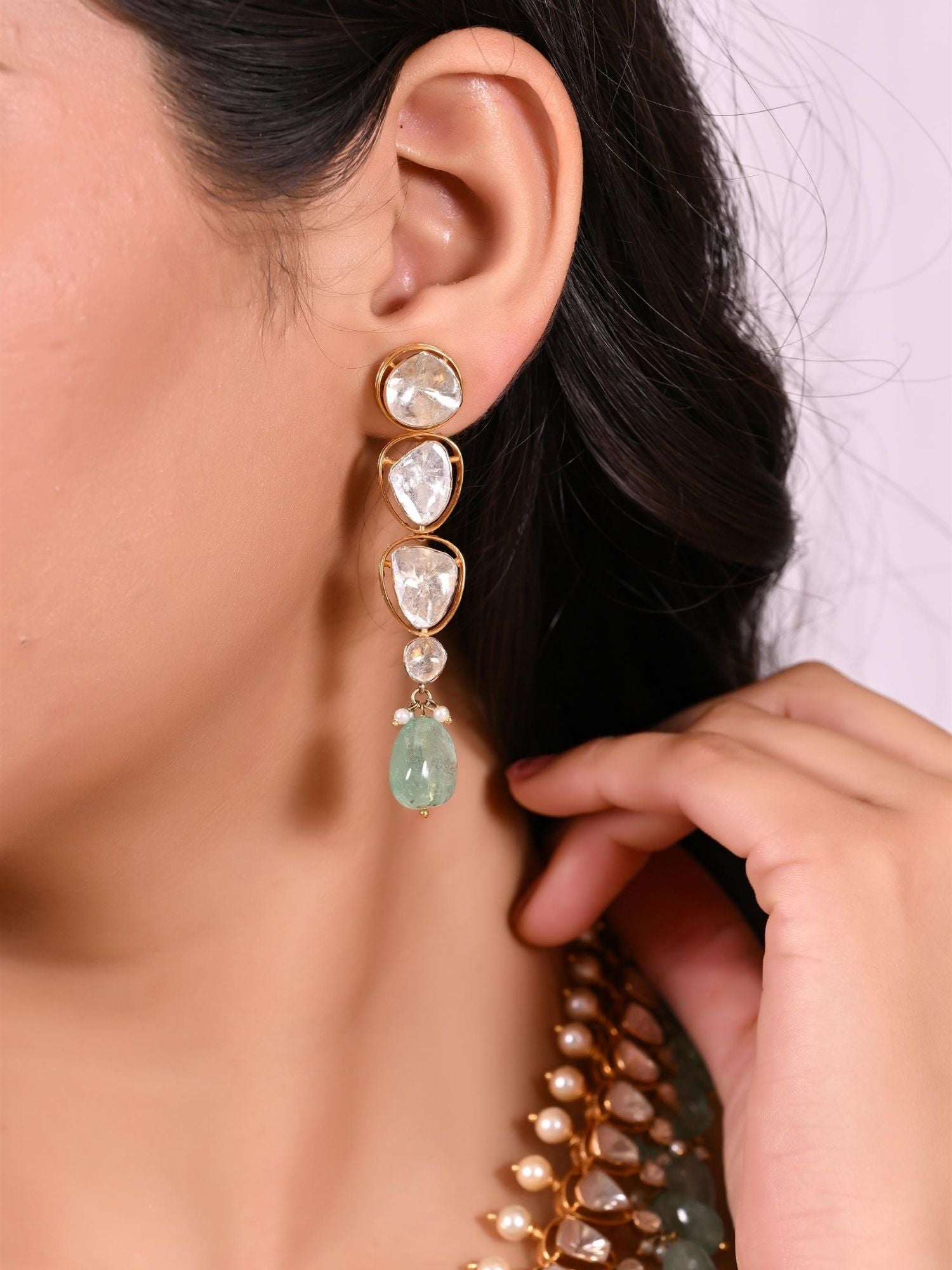 Verdessa Polki Emerald Necklace Set