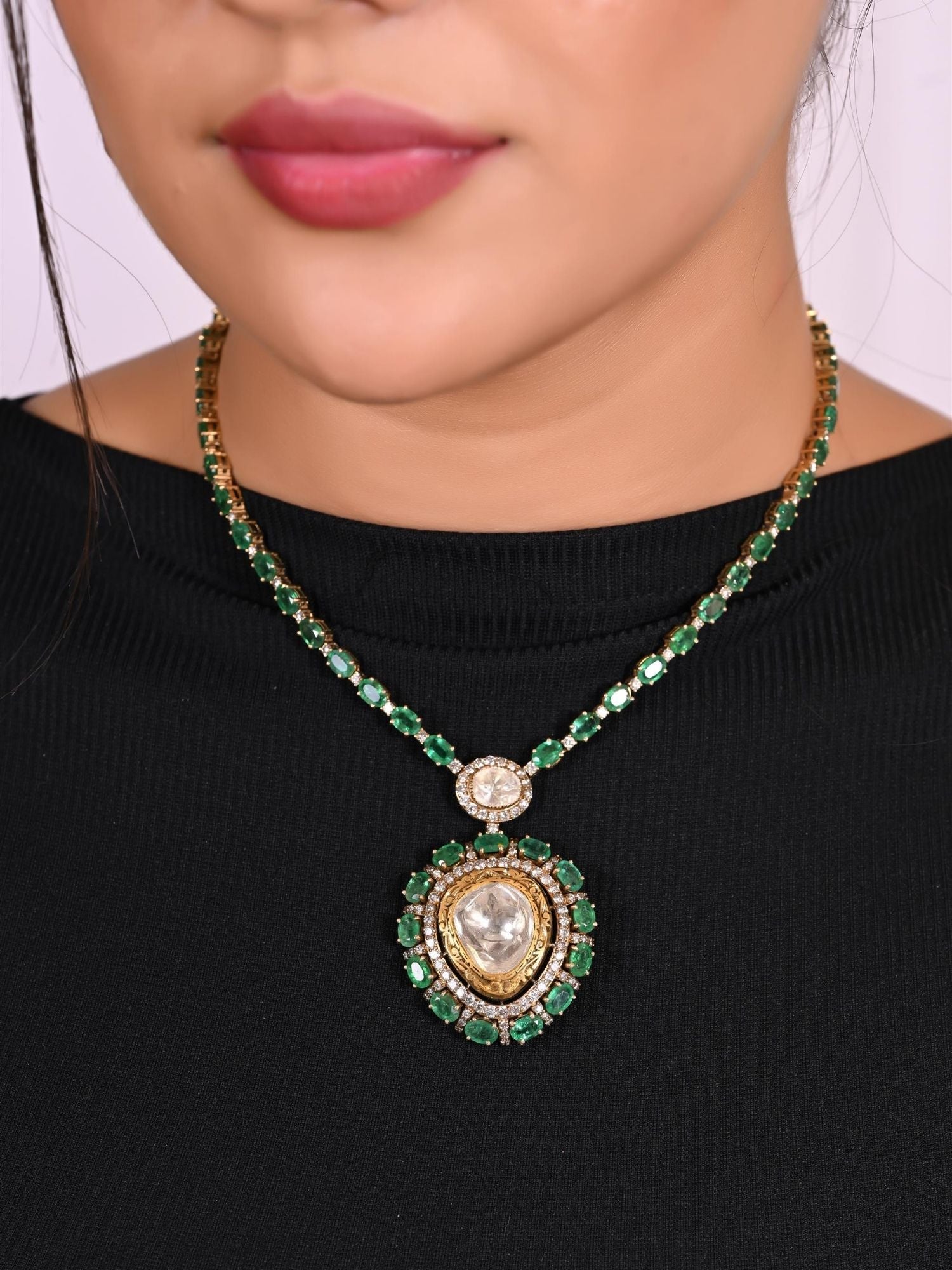 Emerald Halo Drop Pendant