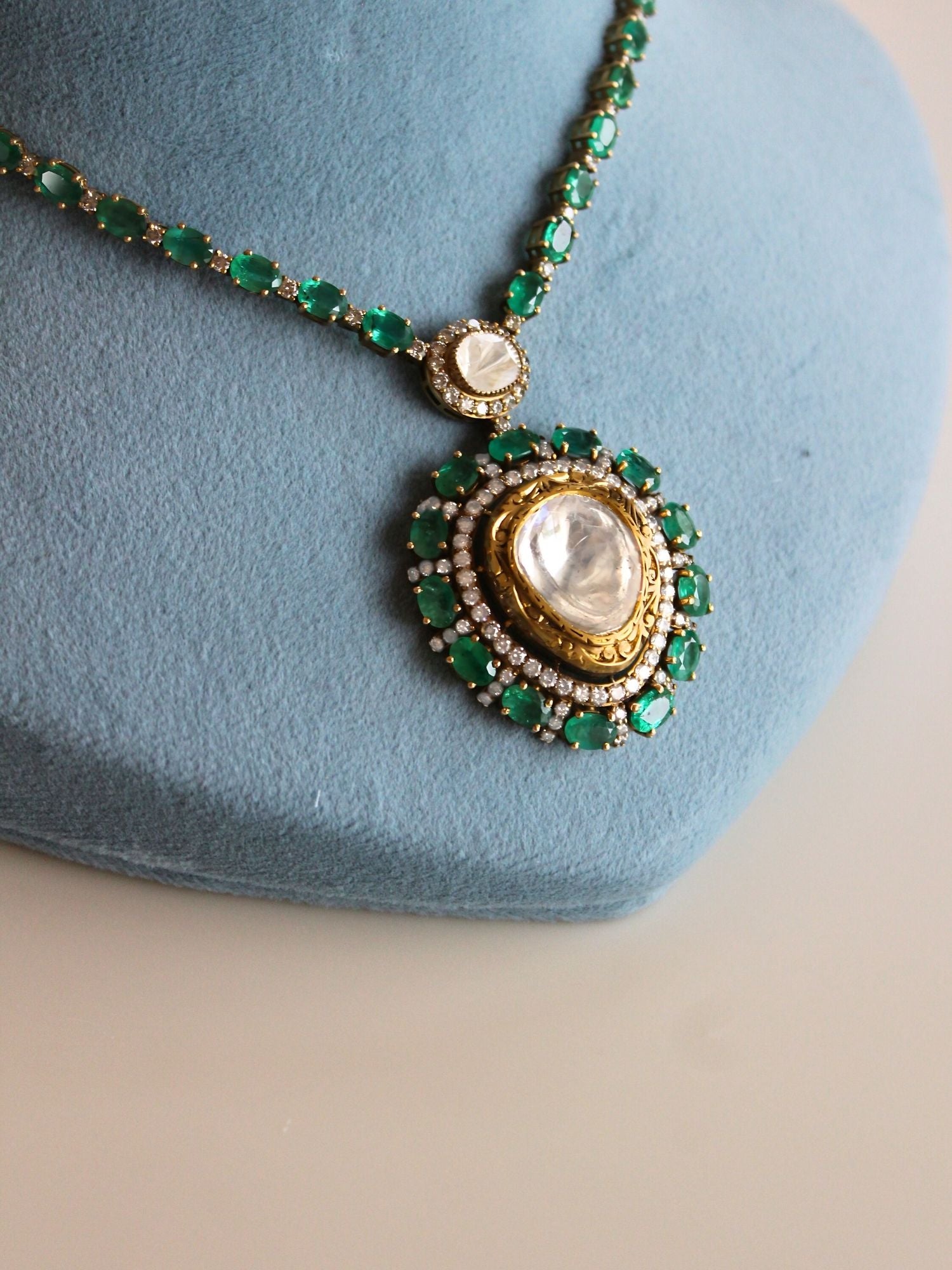 Emerald Halo Drop Pendant