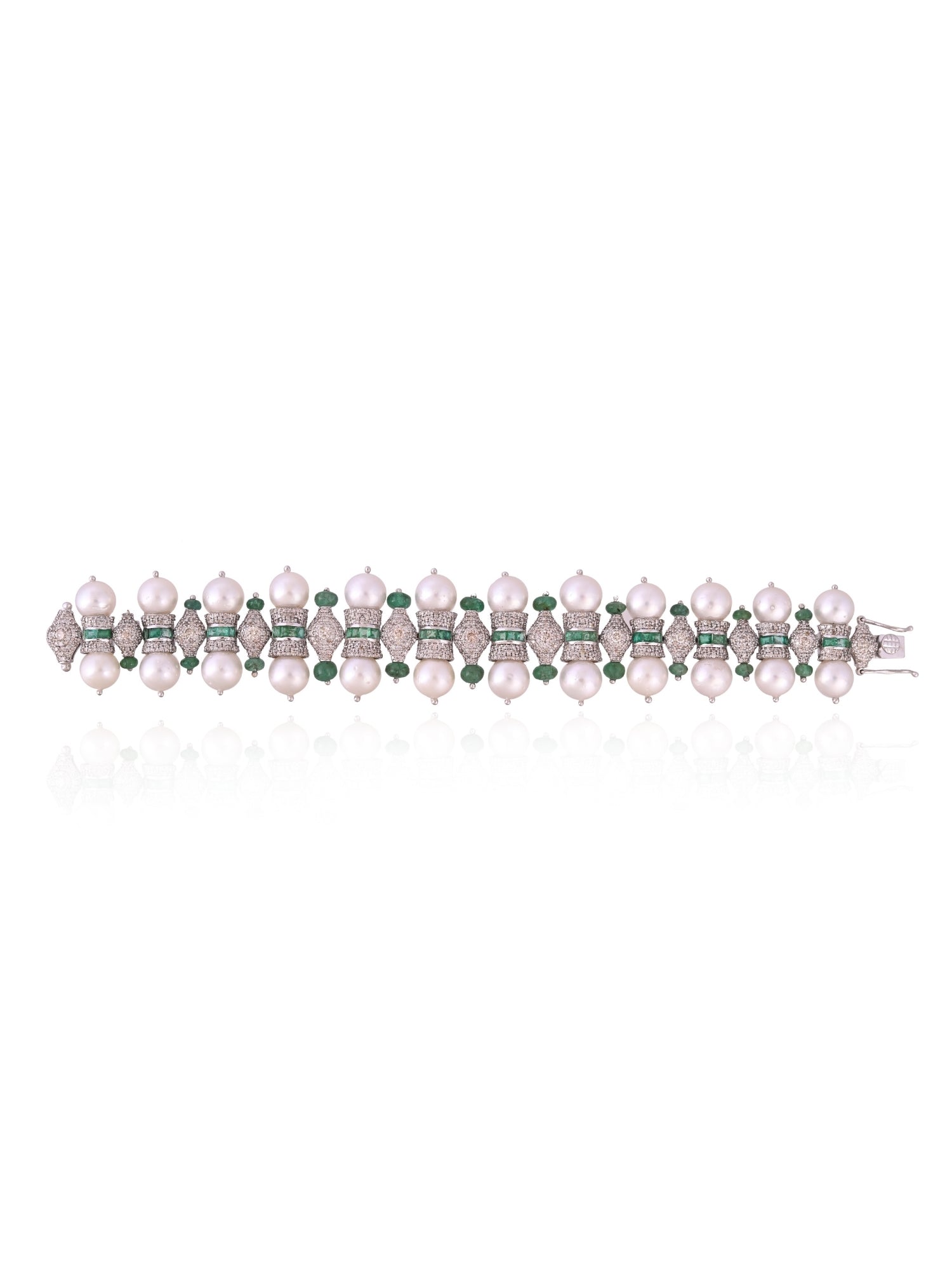 Harmony of Greens and Pearls Bracelet