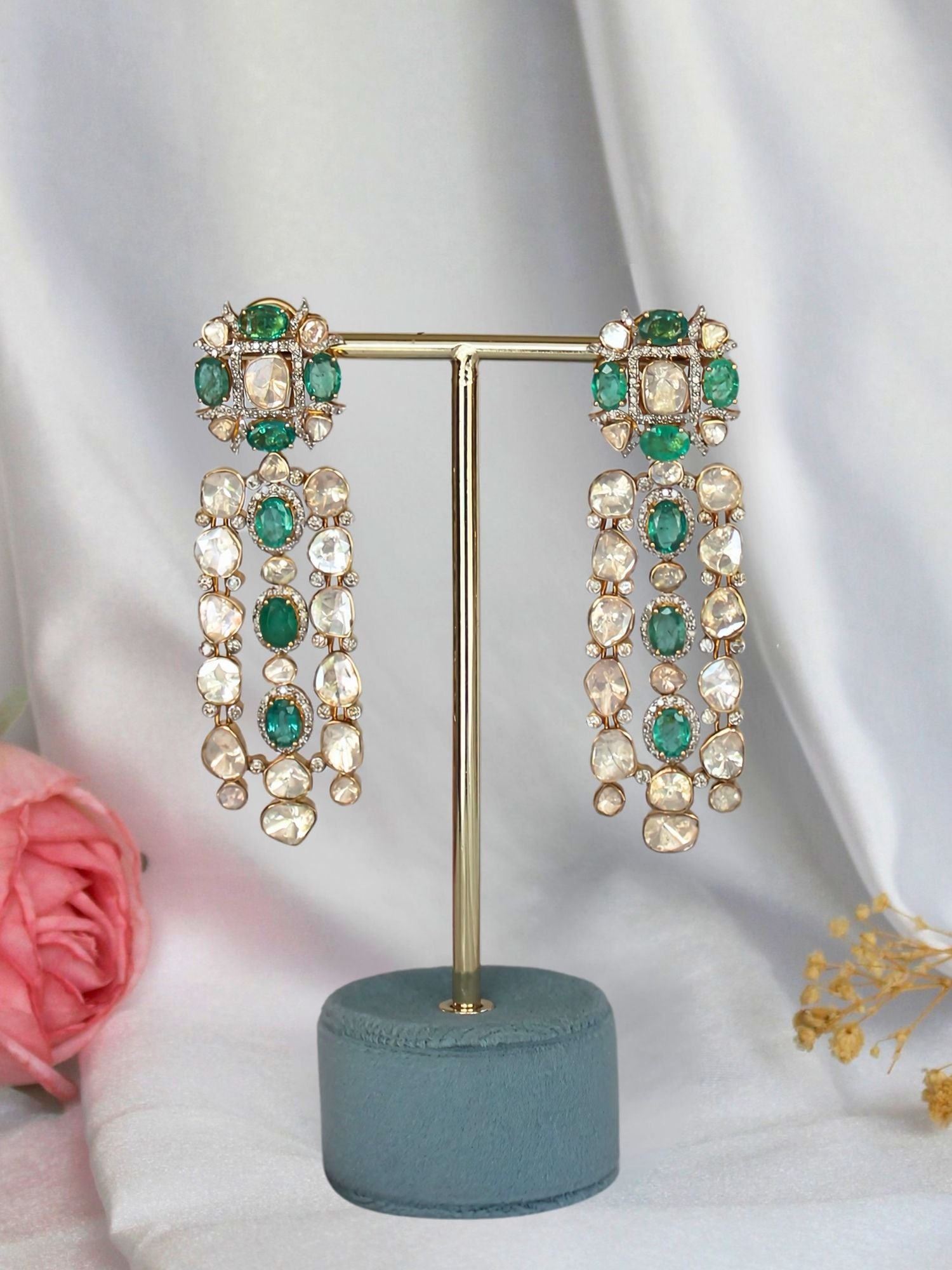Emerald Polki Dewfall Earrings