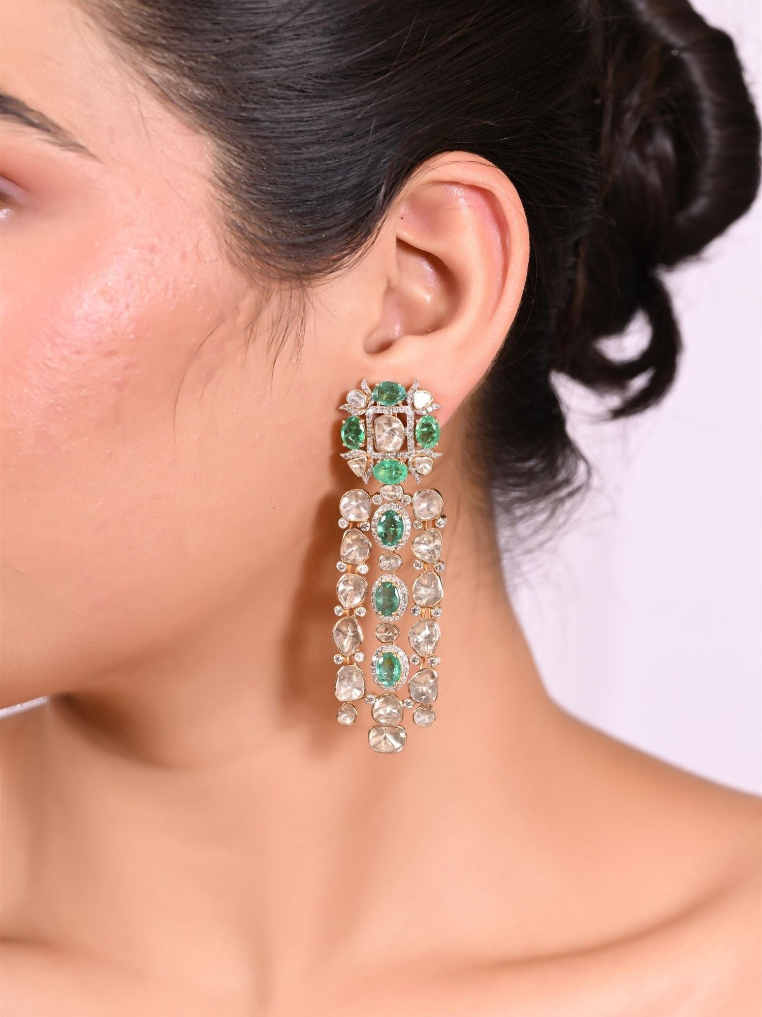 Emerald Polki Dewfall Earrings