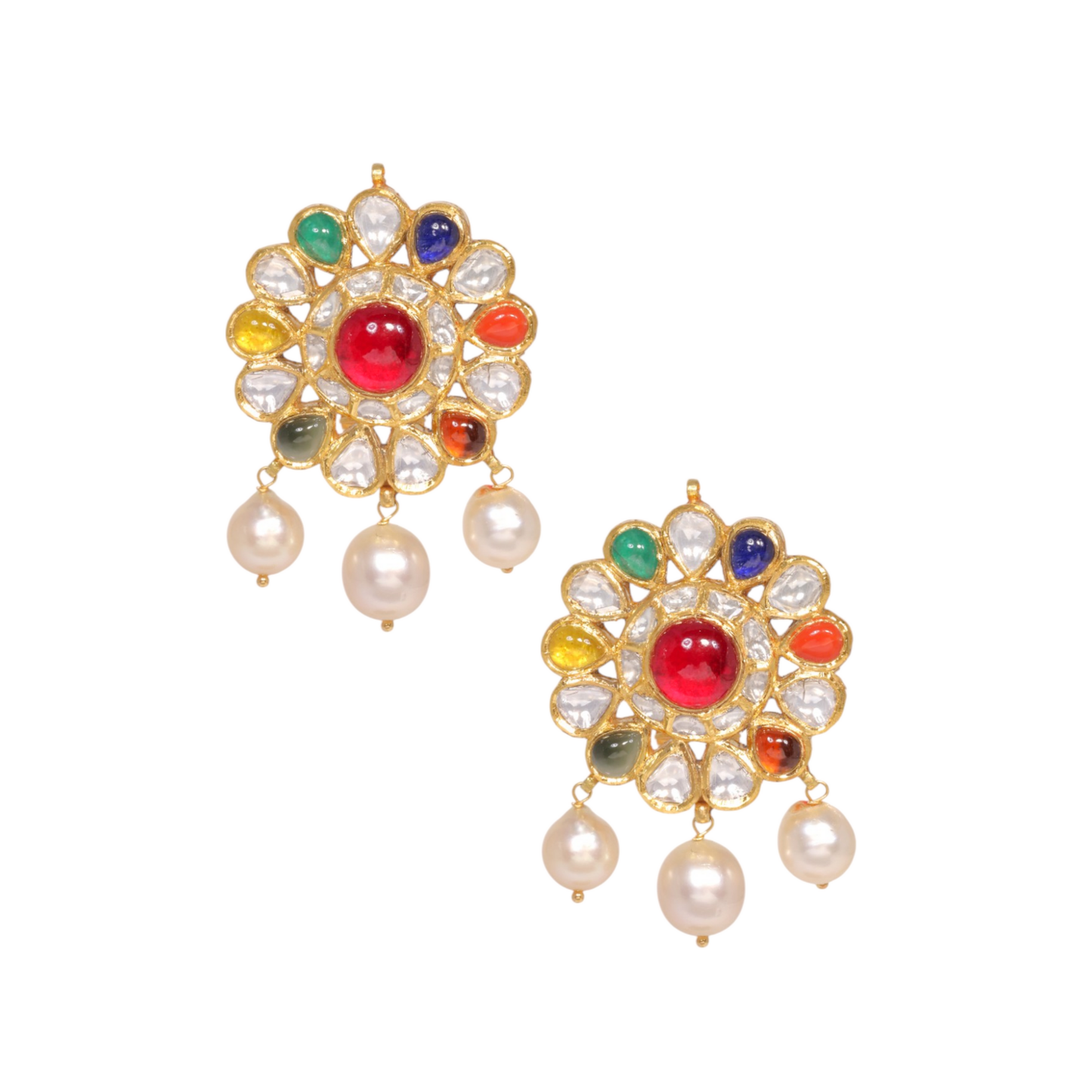 Navratna Pearl Studs