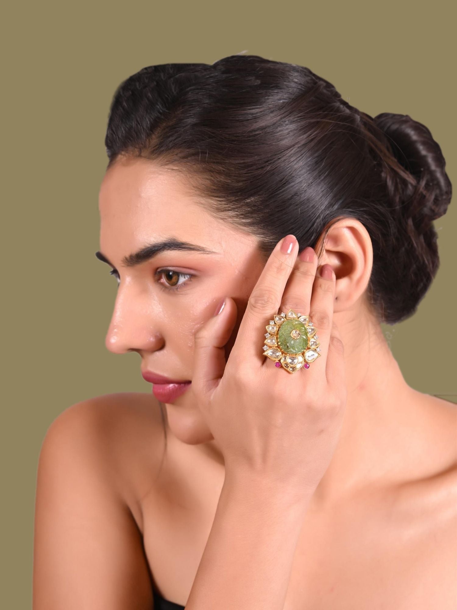 Oval Blossom Emerald Ring