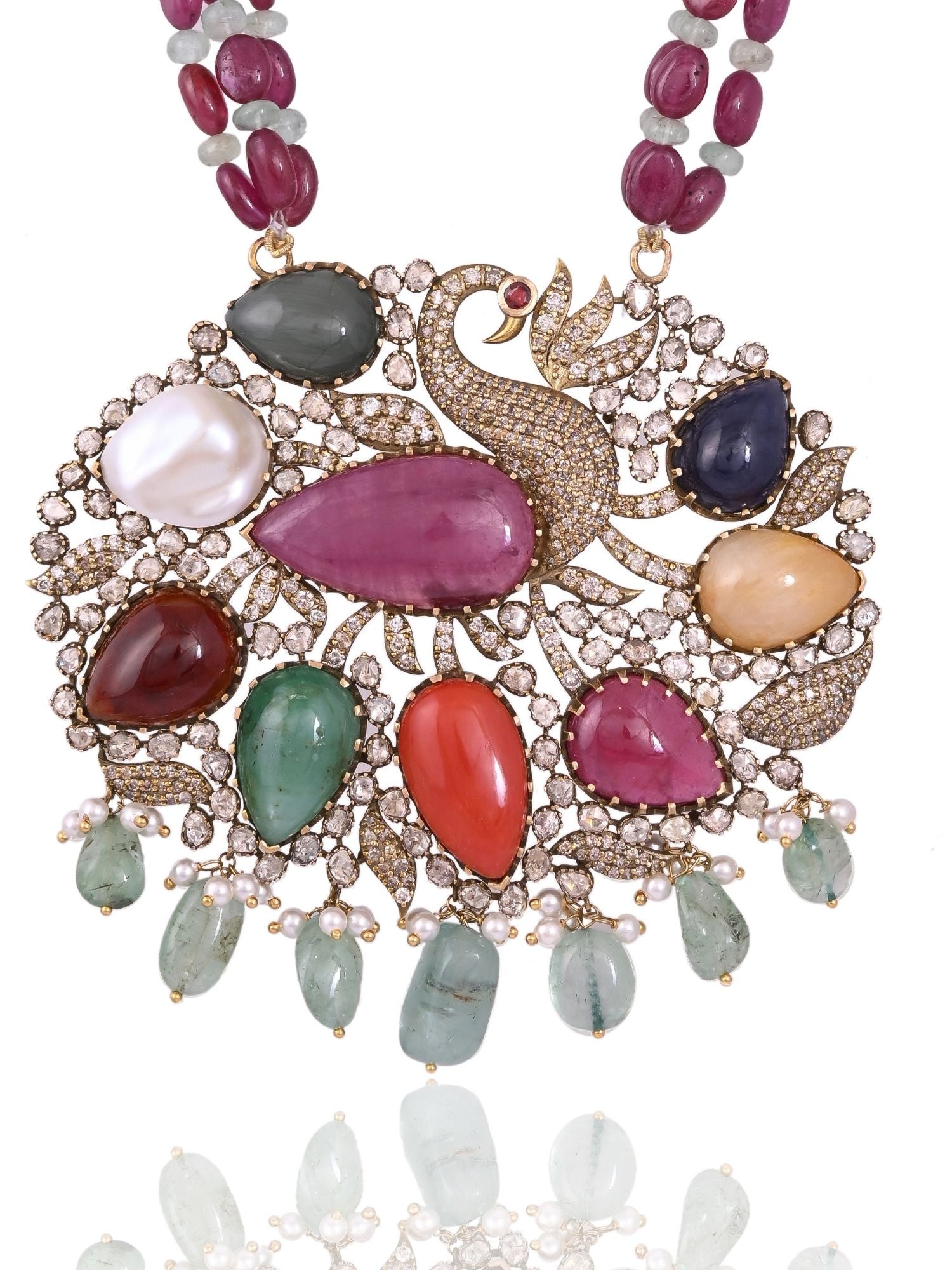 Glorious Gemstone Peacock Pendant