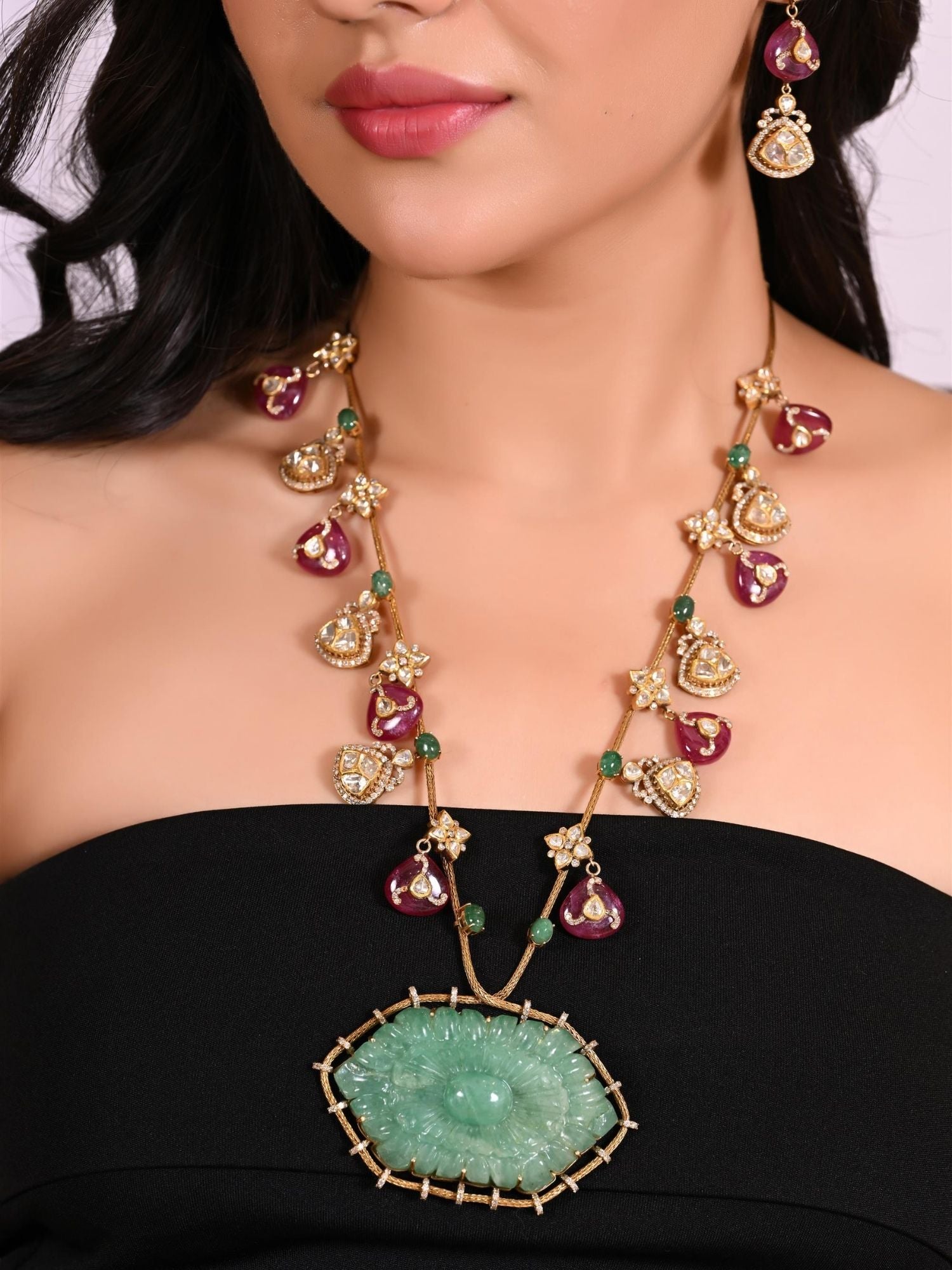 Colossal Emerald with Ruby Necklace Set