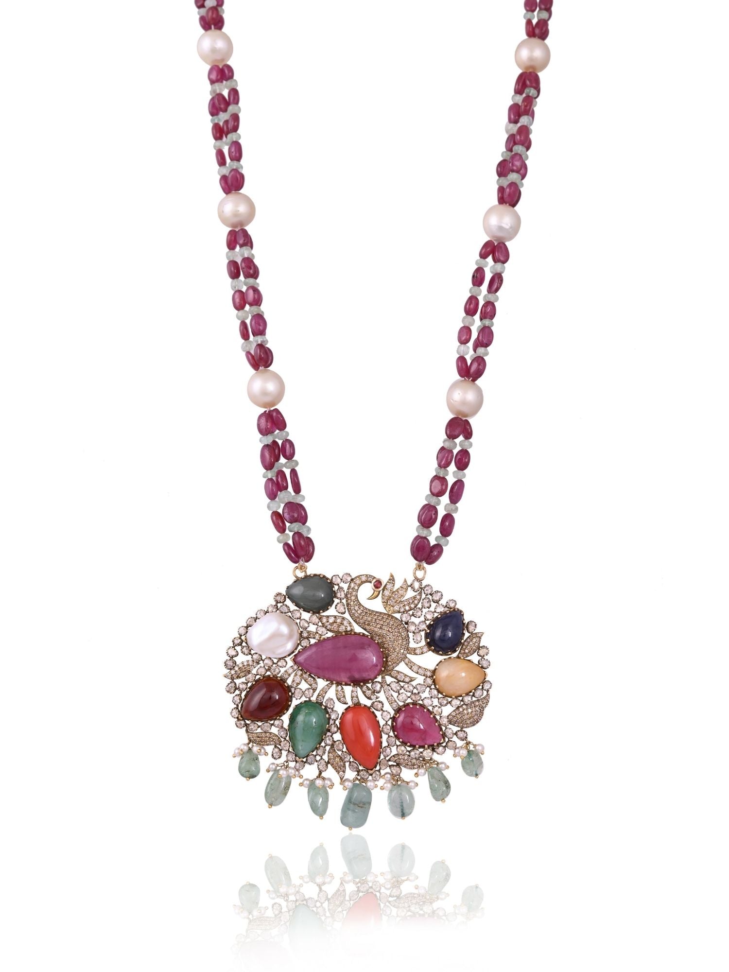 Glorious Gemstone Peacock Pendant