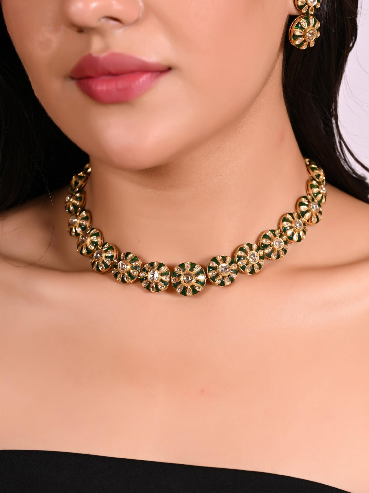 Floral Halo Polki Necklace Set