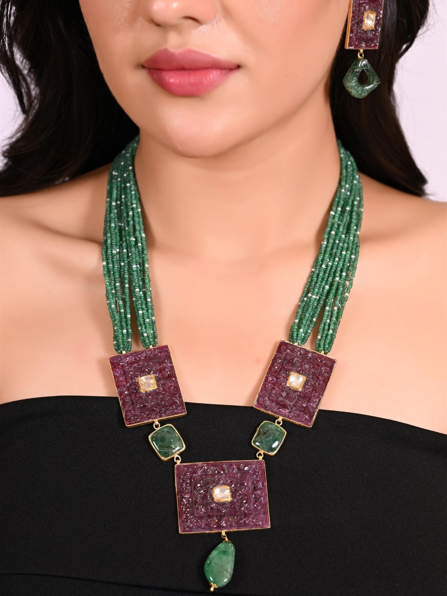 The Ruby Triad Necklace Set