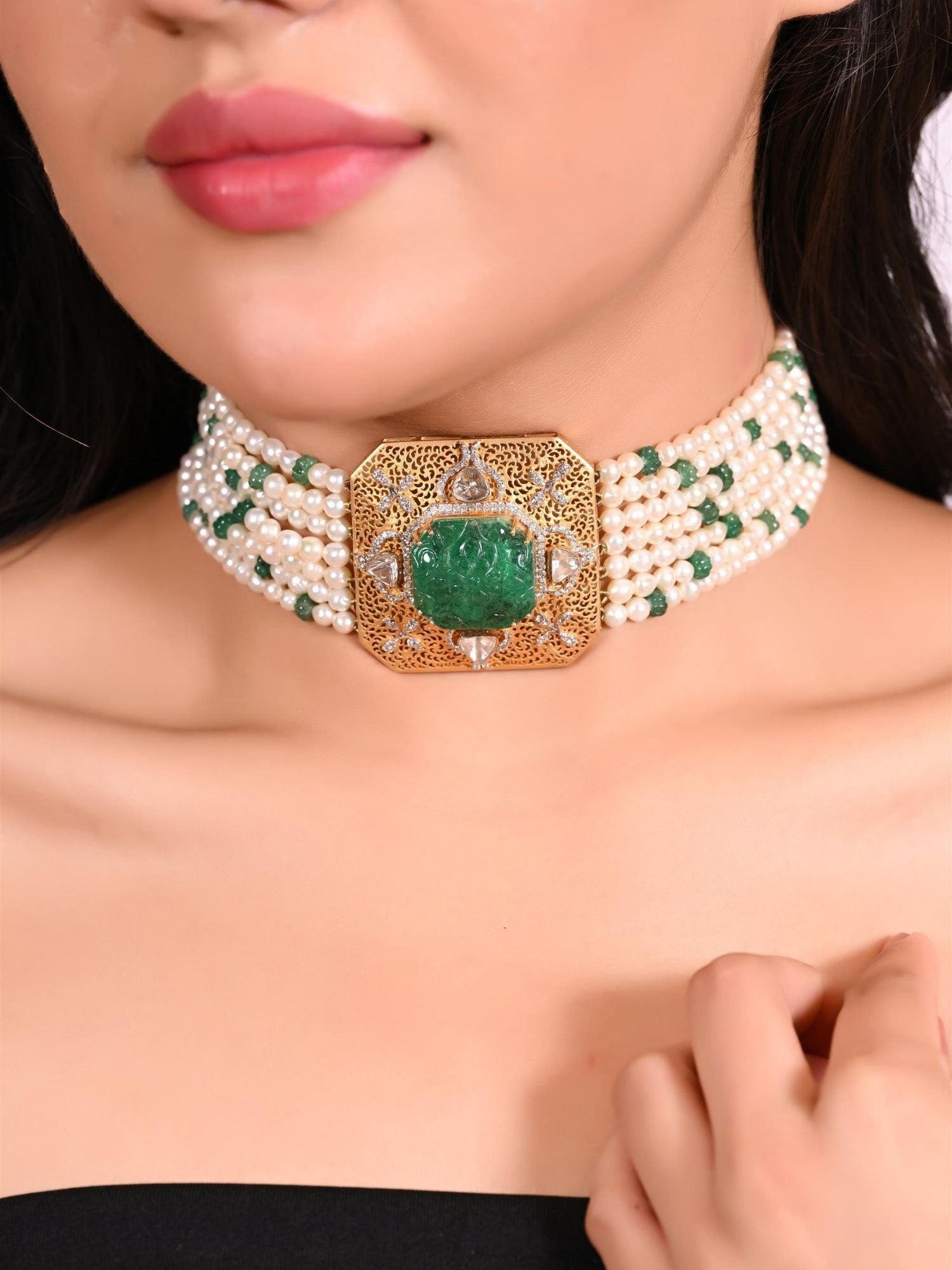 Glint Quad Emerald Necklace Set