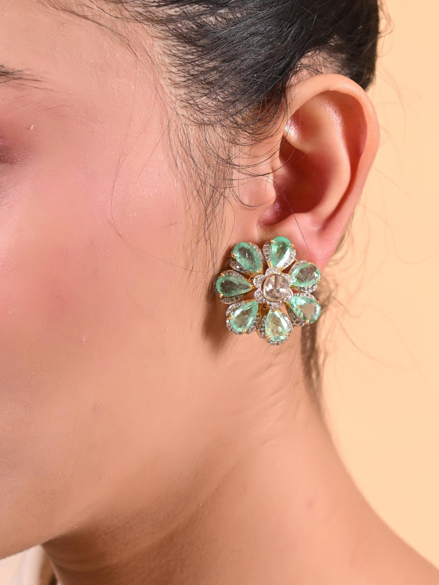 Floral Verdure Emerald Studs